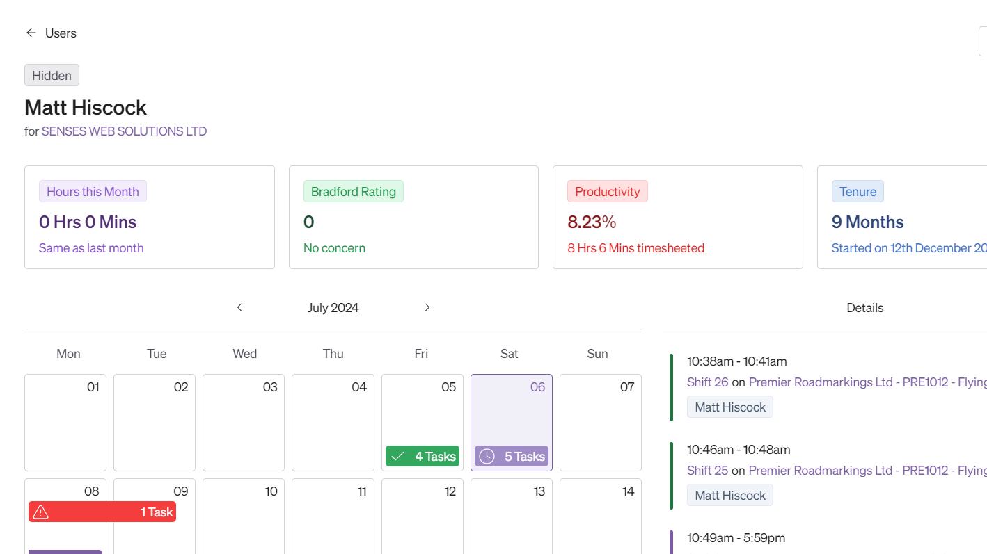 Screenshot of Teamleaf 10 User Profile