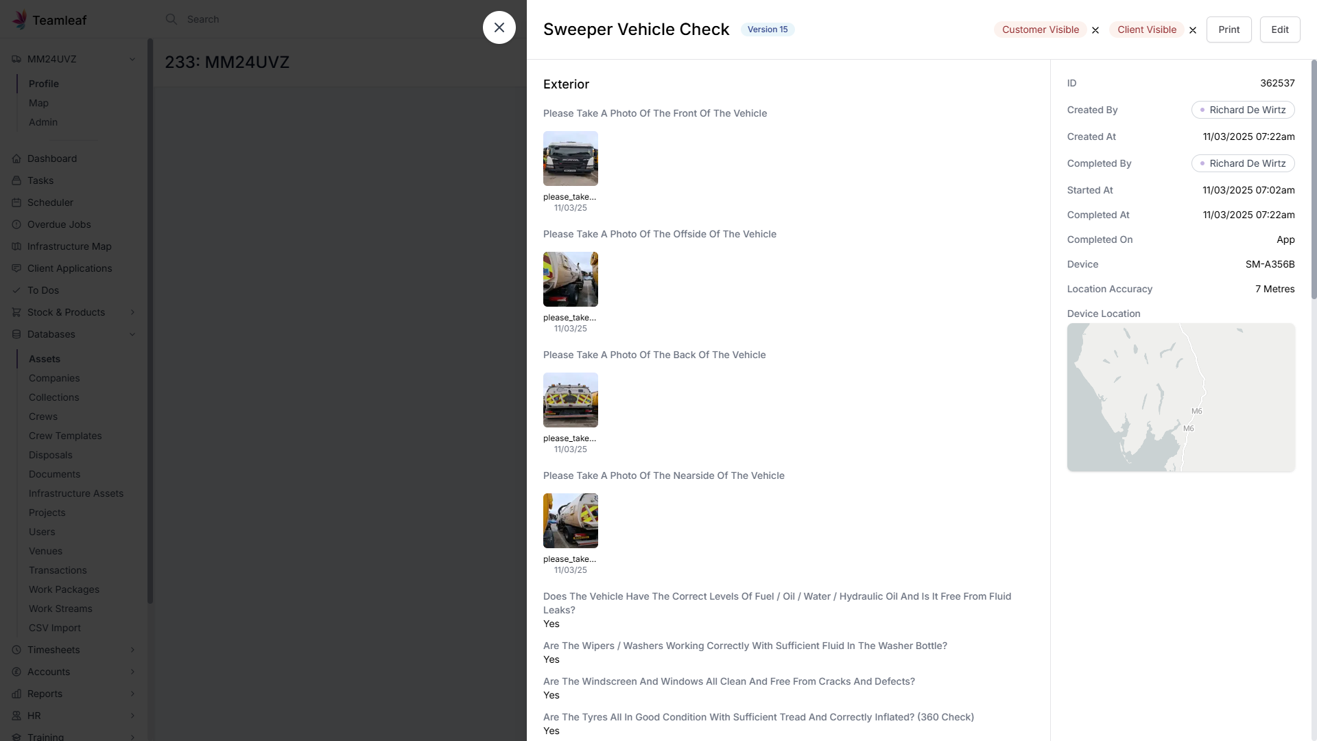 Screenshot of Teamleaf 10 Vehicle Check