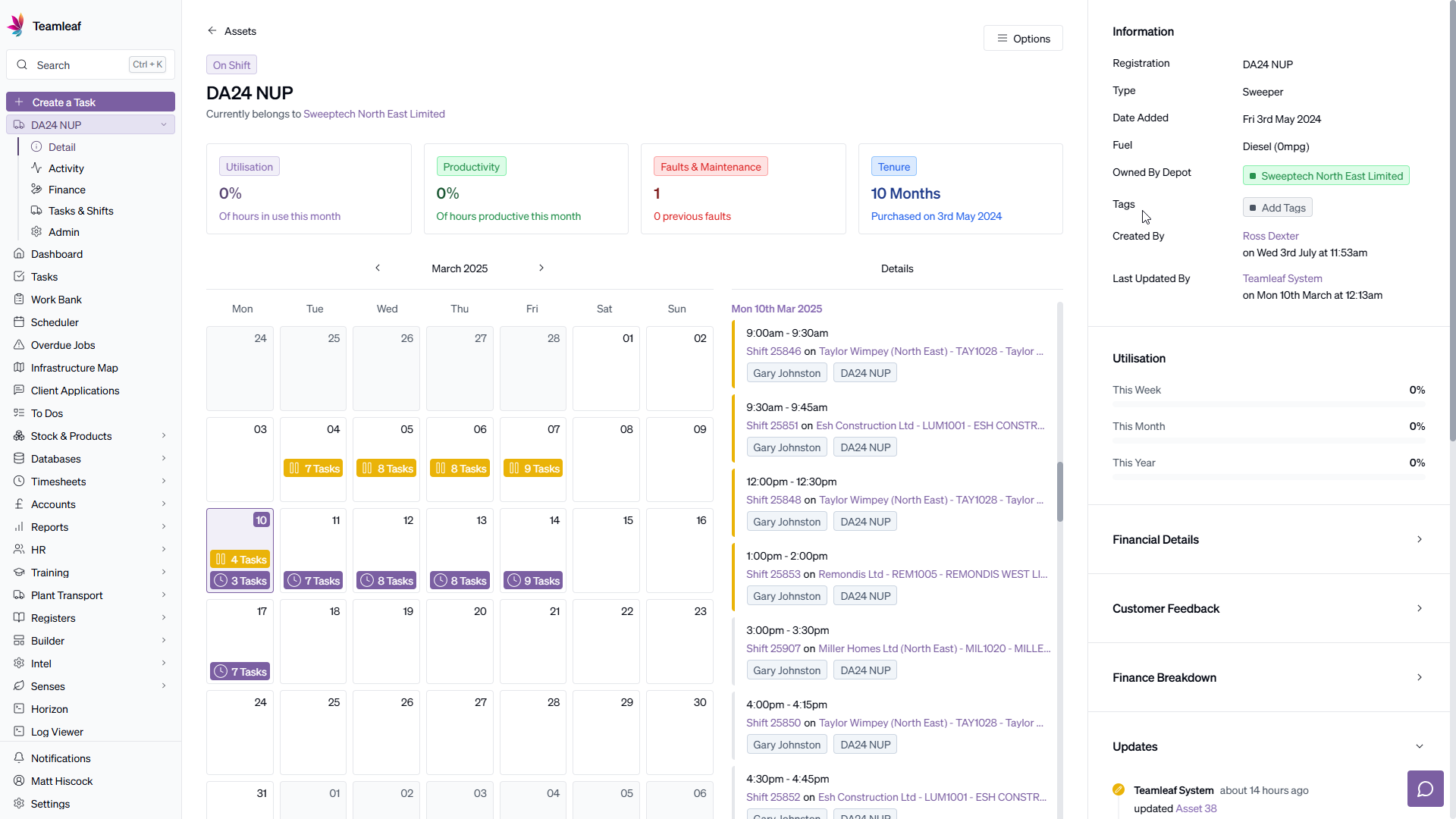 Screenshot of Teamleaf 10 Asset Page