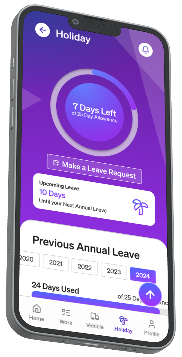 Screenshot of Teamleaf App Holiday Screen
